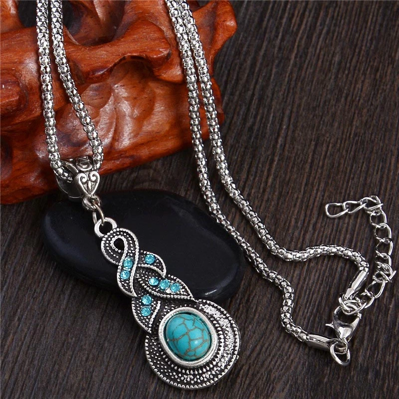 QCOOLJLY 1PC Special Unique Design Silver Color pendant Natural Stone Sweater necklace For Girl Lady Women Wholesale