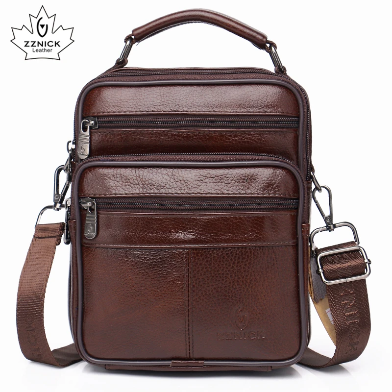 men genuine leather shoulder bag  handbag Zipper Men Bags leather  2019 Fashion handbag 100% Genuine Leather ZZNICK