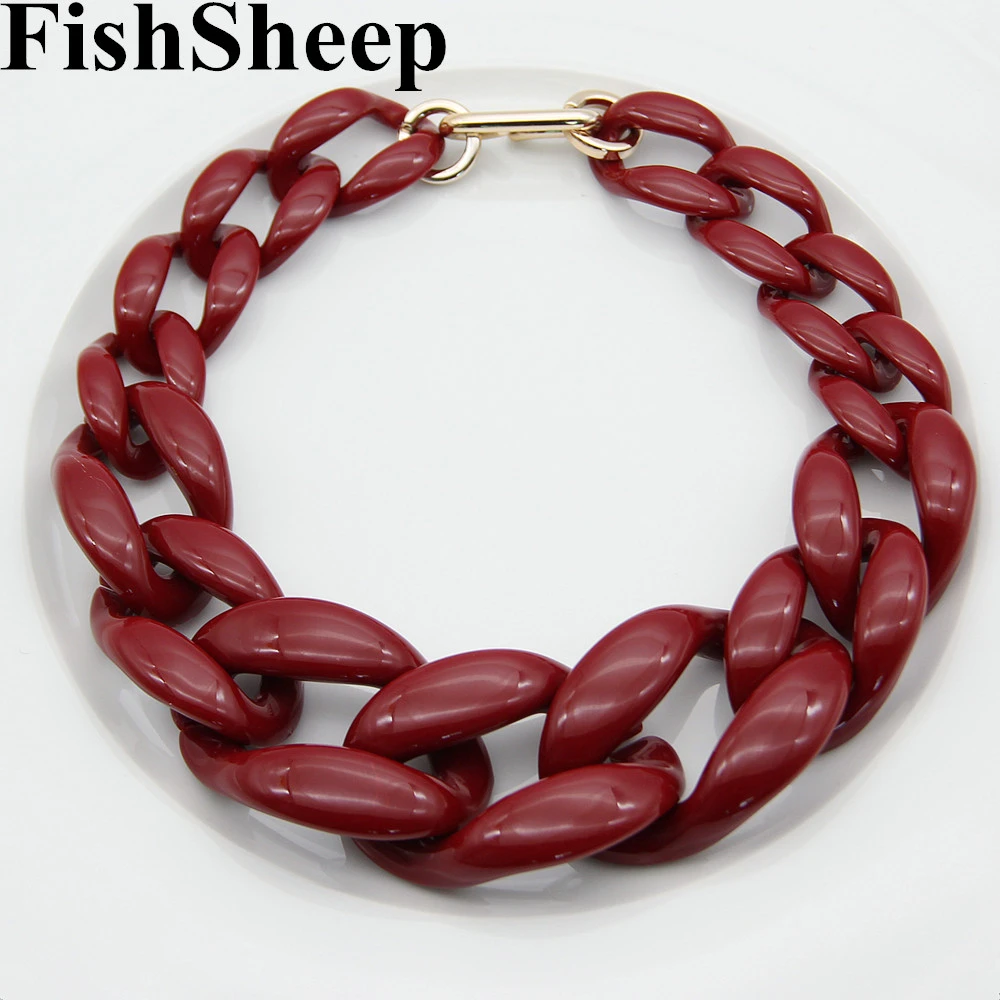 FishSheep Statement Wine Red Acrylic Chunky Chain Choker Necklace For Women Resin Long Chain Big Pendants Necklaces 2019 Jewelry