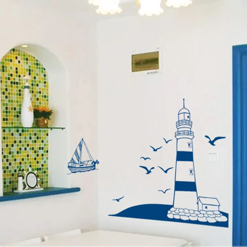 Mediterranean lighthouse Wall Sticker for Living room study Photo background home decoration Mural art Decals wallpaper stickers