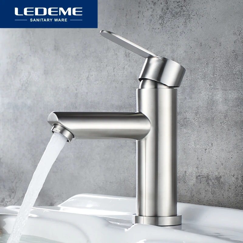 LEDEME Basin Faucet Stainless Steel Faucet Bathroom Mixer Tap Single Hole Hot and Cold Water Classic Basin Faucets L71003