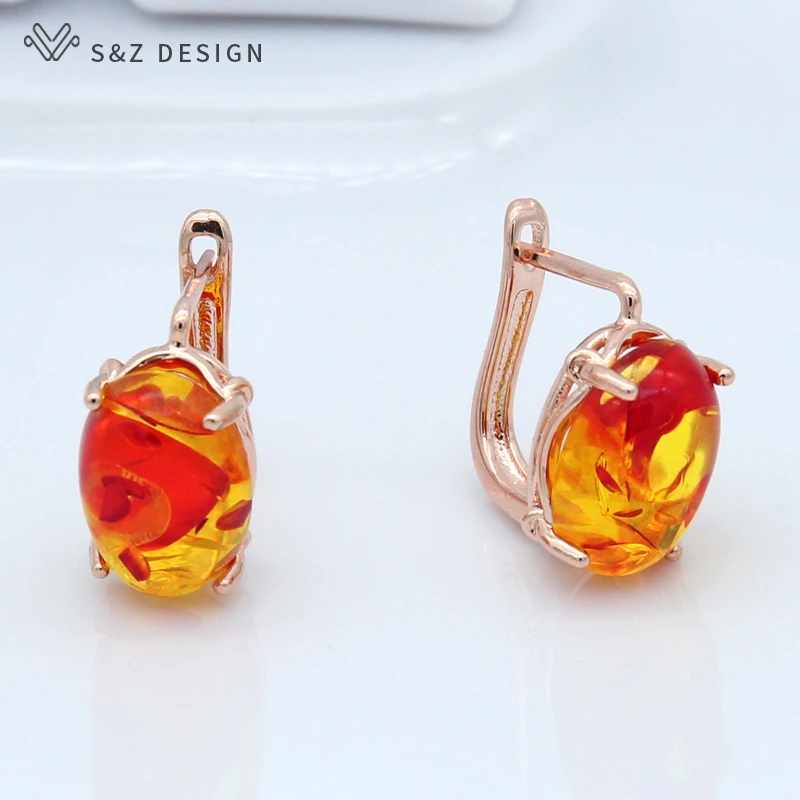 S&Z New Colorful Oval Flower  Dangle Earrings 585 Rose Gold Japanese South Korean Retro Eardrop For Women Jewelry Gift