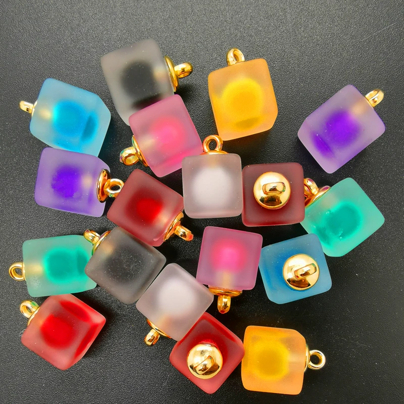 NEW DIY 8PCS 16MM Mini Acrylic Frosted Square Beads Charm Pendant Ornaments Jewelry Making
