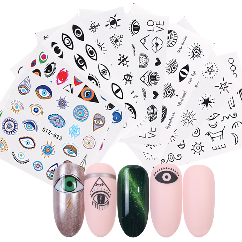 1Pcs Cartoon Eyes Nail Stickers Water Transfer Decals Stickers For Nails DIY Manicure Adhesive Nail Sliders Designs LASTZ816-823