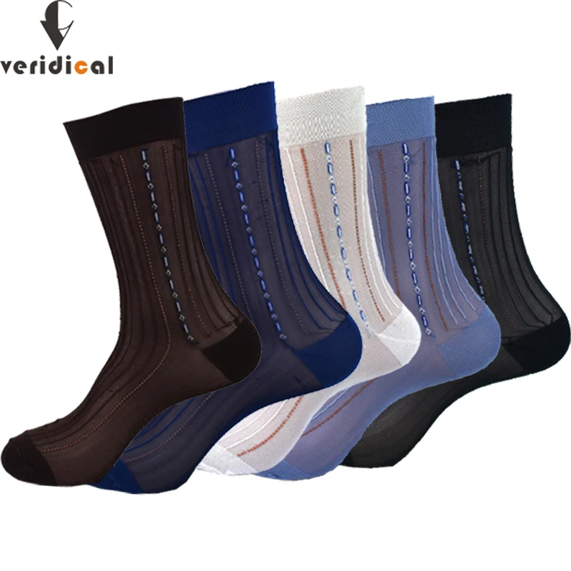 Veridical 10 Pairs/Lot Large Size Summer Socks Mens Nylon Thin Breathable Men Silk Socks Business Work Party Dress Long Socks