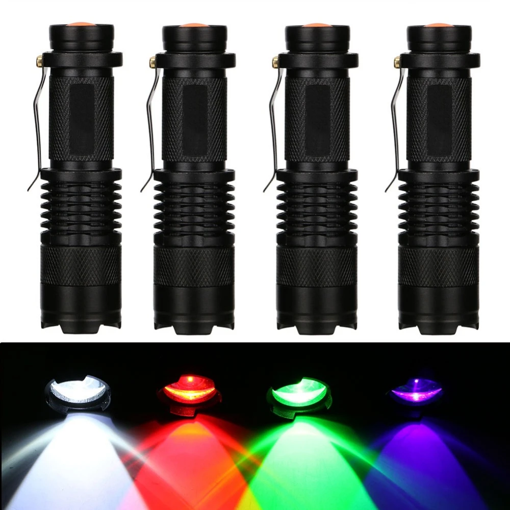 CREE LED UV Flashlight 395nm Violet Light Purple/Green/Red /White Zoomable Tactical Torch Lamp For Fishing Hunting Detector