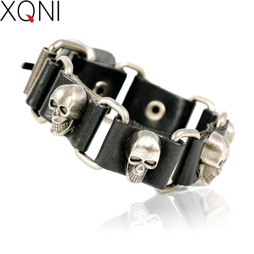 New Fashion Bangles Brand Skull Chain Leather Men's Bracelets European style Knighthood Link Charm Bracelets Jewelry.