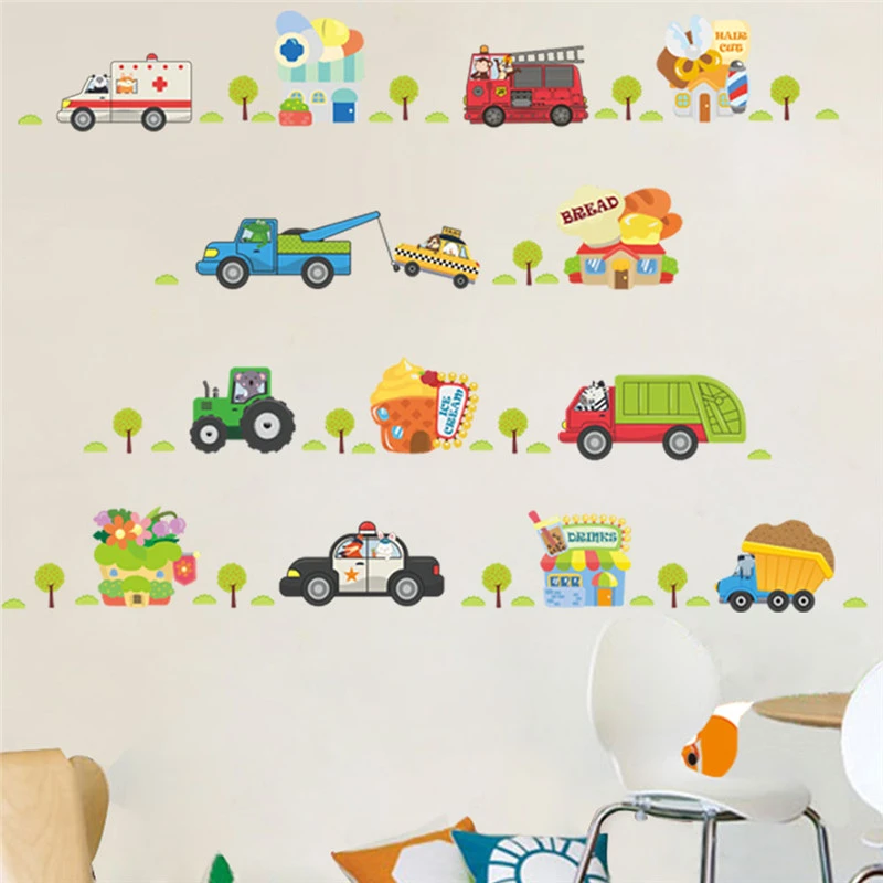 Cartoon  Car Wall Decor Decals For Boys Bedroom Kids Room Car Poster Mural Wall Stickers