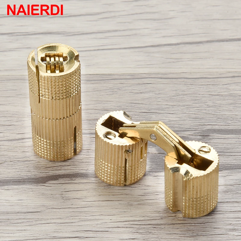NAIERDI 8-18mm Copper Barrel Hinges Concealed Cabinet Hidden Invisible Brass Door Hinges For Furniture Hardware Gift Box