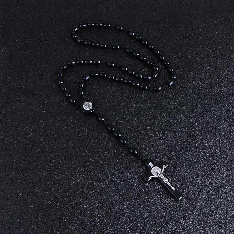 Komi Rosary Beads JESUS Coin Cross Pendant Necklace for Women Girls Catholic Religious Jewelry Holy Rosaries Necklaces R-026