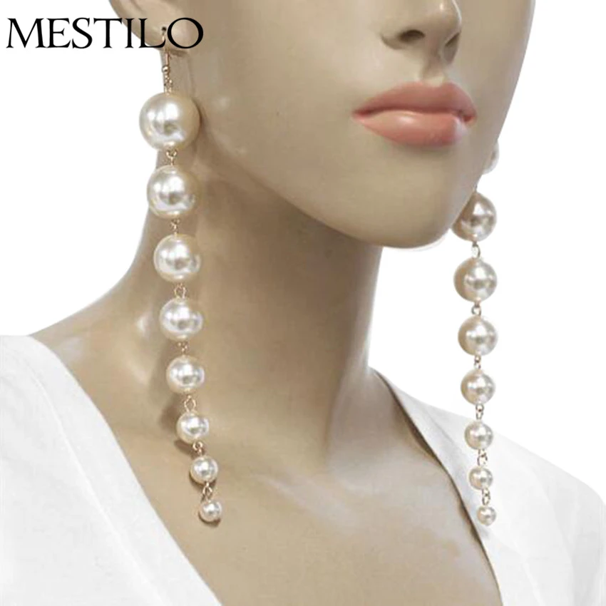 MESTILO Simple Trendy Simuplated Pearl Long Earrings For Women Temperament Fashion Summer Drop Earrings Anniversary Gifts Korean