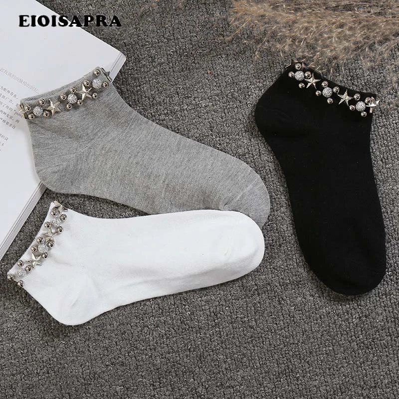 [EIOISAPRA]Handmade Japan Pearl Stars Fishnet Socks Women Creative Reto College Style Socks Harajuku Hollow Out Calcetines Mujer