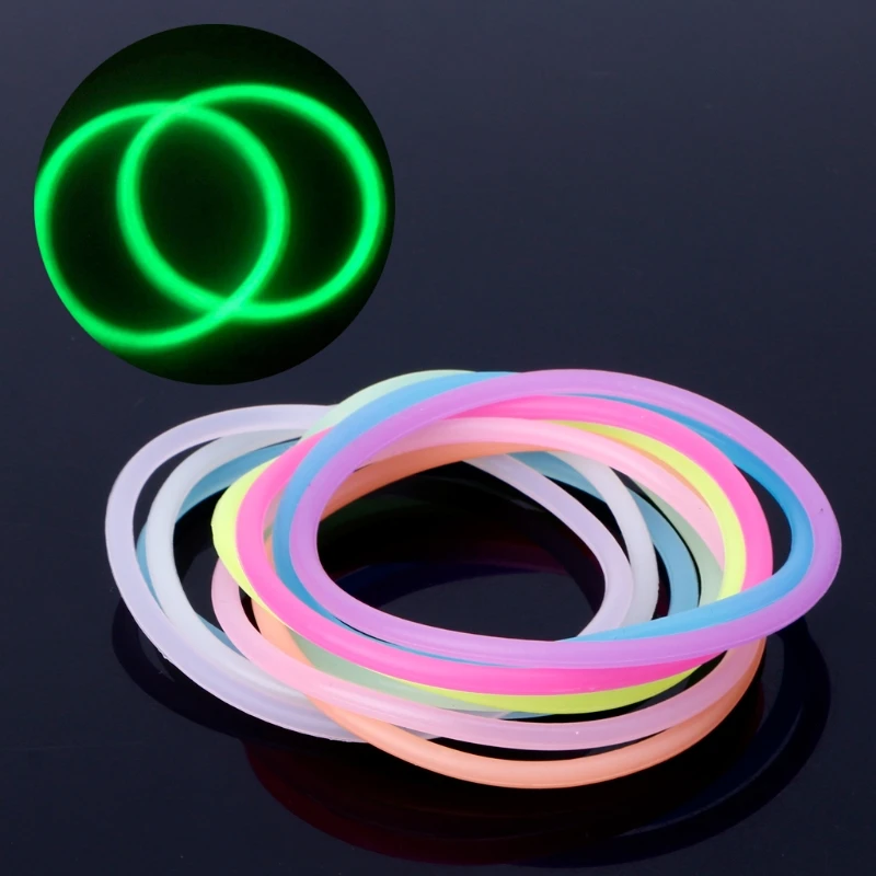 10PCS Night Luminous Bracelets Wristband Gummy Silicone DIY Rubber Hairbands