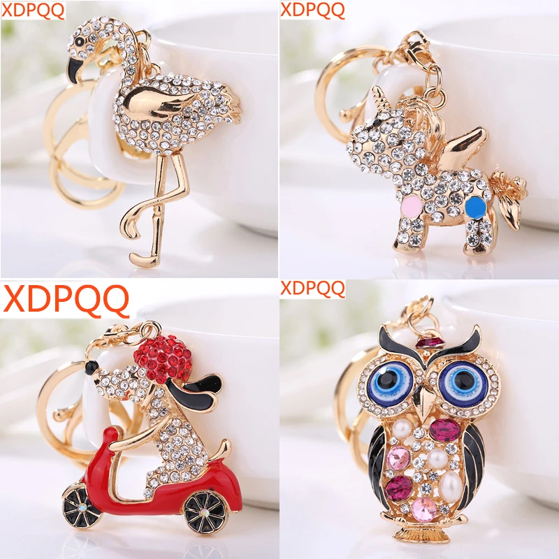 XDPQQ New Jewelry Keychain Animal Series Puppy Swan Unicorn Owl Lady Keychain Gift Bag Pendant Car Keyring