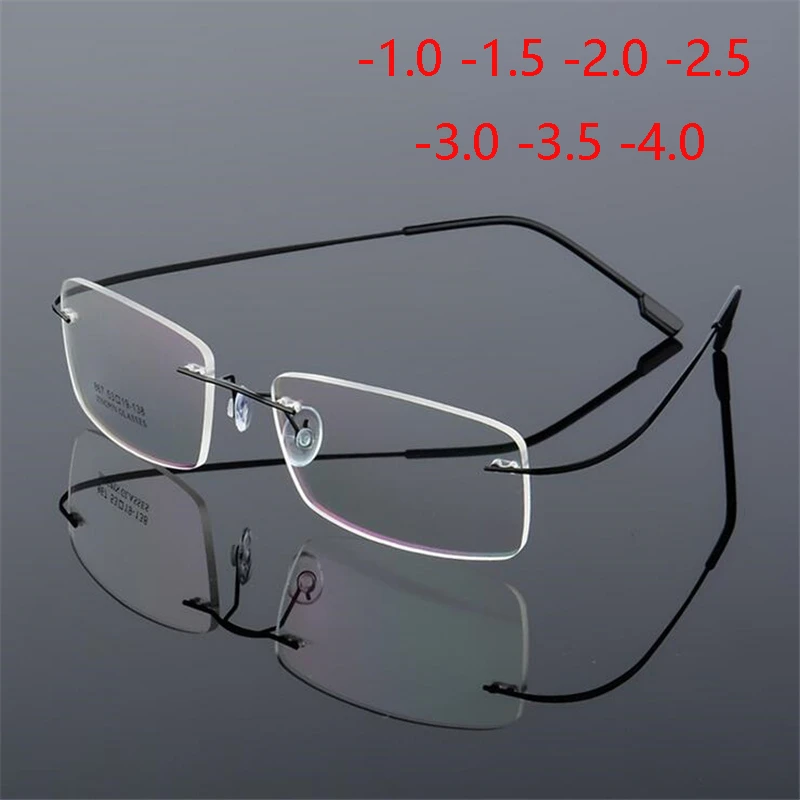 Coating Superelastic Frameless Myopia Eyeglasses Men Women Rimless Ultralight Frame Myopia Glasses 100 ~ 400 degrees