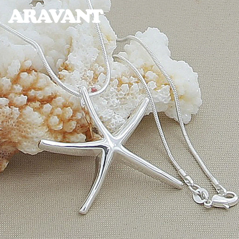 New Fashion 925 Silver Snake Chains Starfish Pendants Necklace Fashion Jewelry For Women