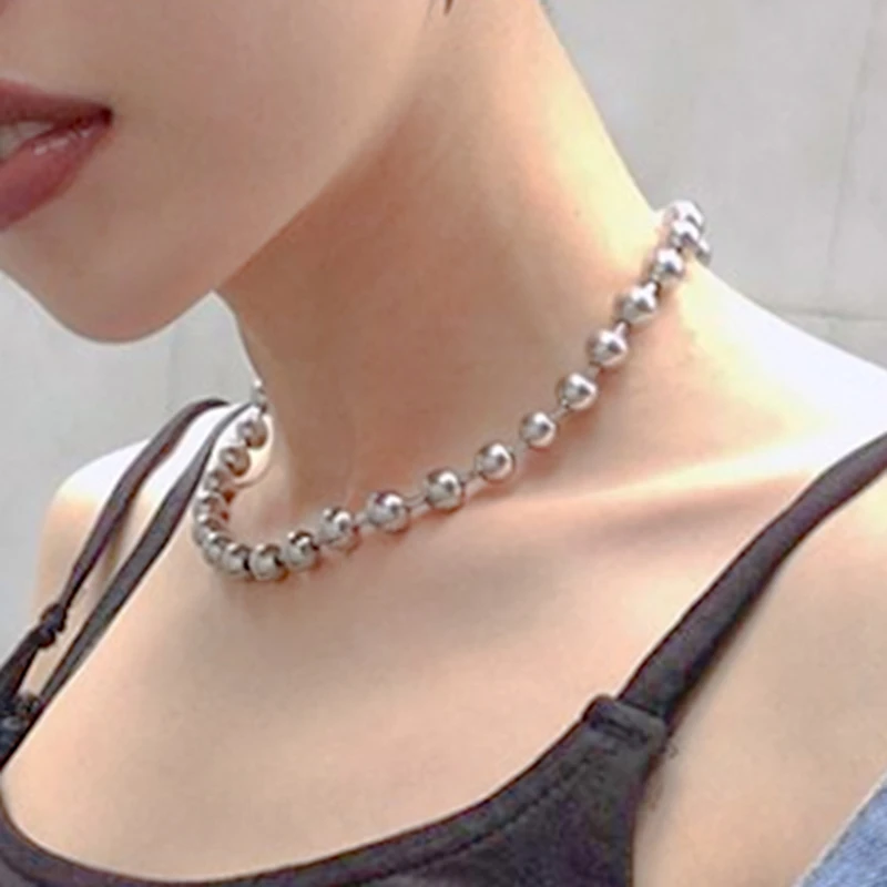 6mm/8mm Stainless Steel Bead Chain Ball Necklace Women Choker Long (40cm-60cm), 2019 New Jewelry Link Necklaces For Men