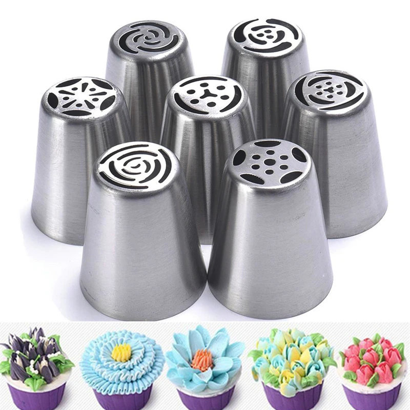 7PCS Stainless Steel Russian Tulip Icing Piping Cake Nozzles Pastry Decoration Tips Cake Decorating Fondant Baking Accessories