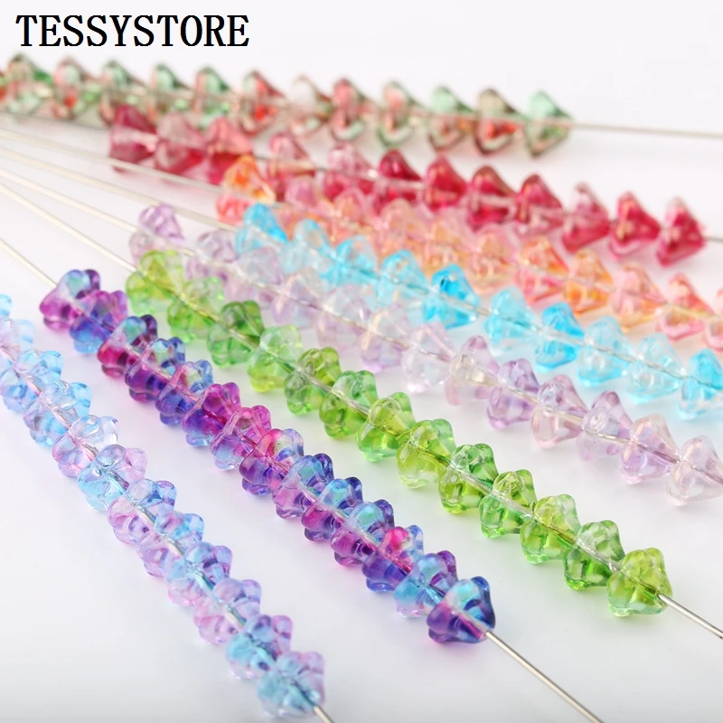 20pcs Lily Flower Shape Lampwork Beads Multi Gradient Color Glass Beads For Jewelry Making Hairpin Handmade DIY Accessories