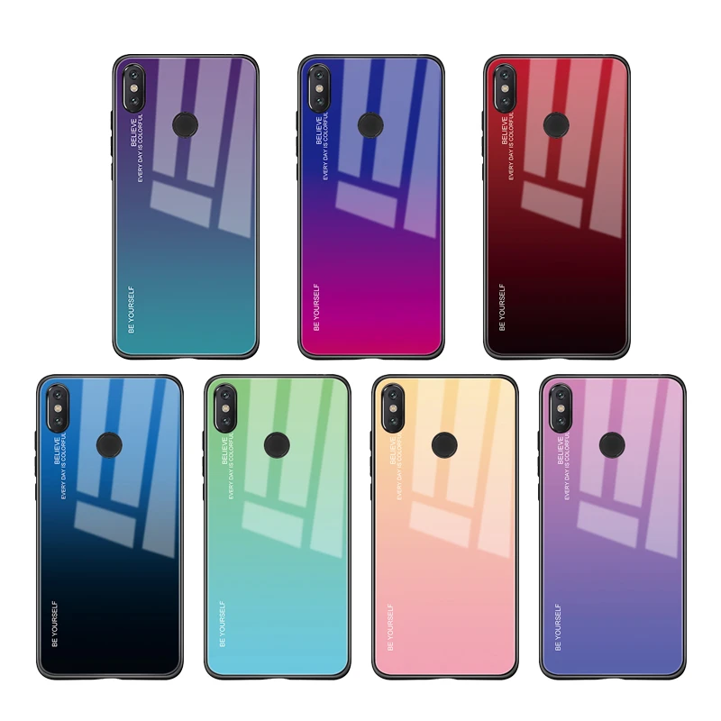 Tempered Glass Case For Xiaomi Mi Mix 3 2S Max 3 9 8 A2 Lite Mi8 Mi9 SE Gradient Phone Cover For Xiaomi Redmi 6A Note 7 6 Pro