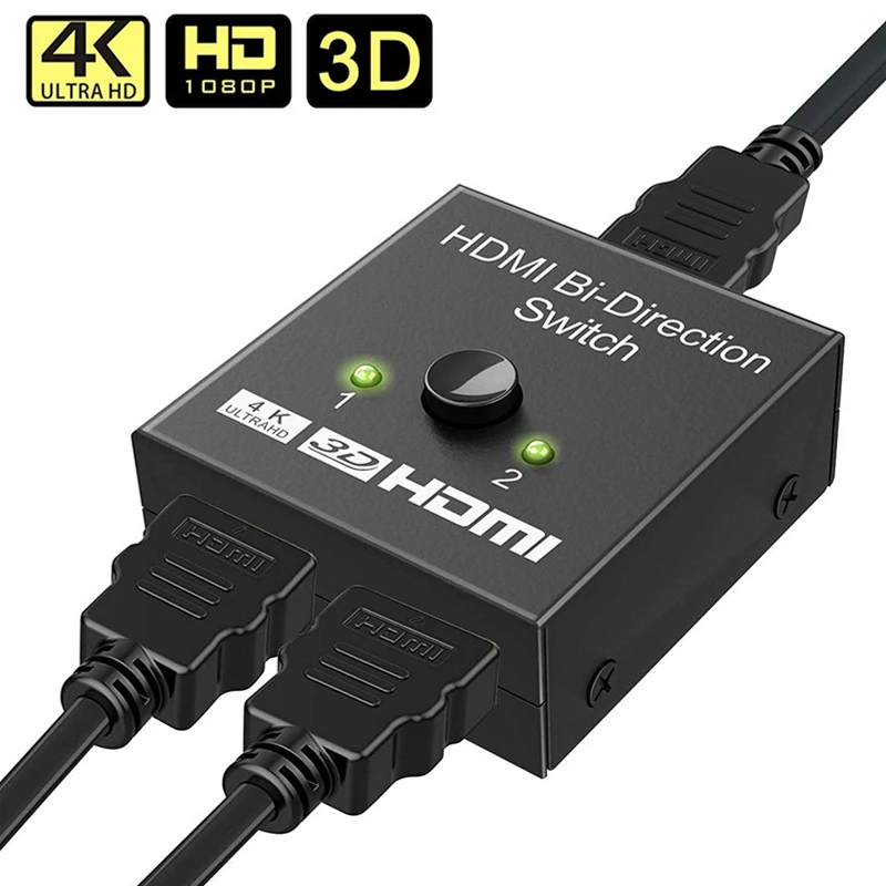 4K HDMI Switch 2 Ports Bi-directional 1x2 / 2x1 HDMI Switcher Splitter Supports Ultra HD 4K 1080P 3D HDR HDCP for PS4 Xbox HDTV
