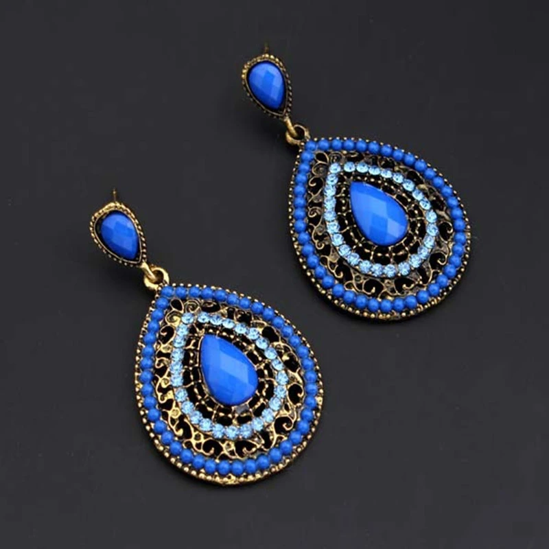 Exknl Long Ethnic Luxury Dangle Vintage Red Boho Big Crystal Drop Earrings Bohemian Blue Women Wedding Earrings Jewelry