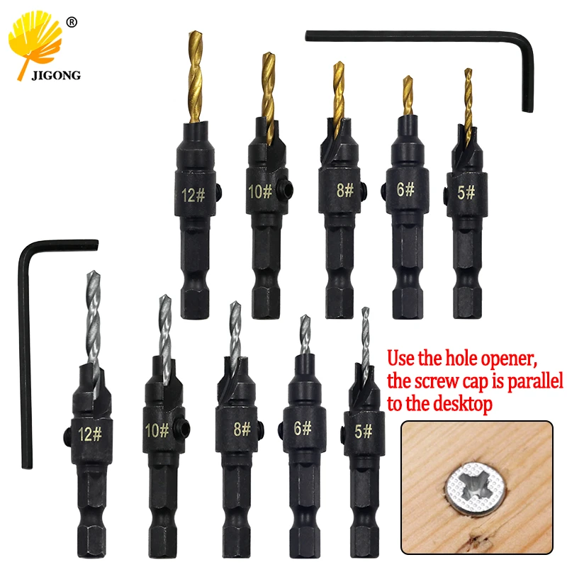 5pcs Countersink Drill Woodworking Drill Bit Set Drilling Pilot Holes For Screw Sizes #5 #6 #8 #10 #12