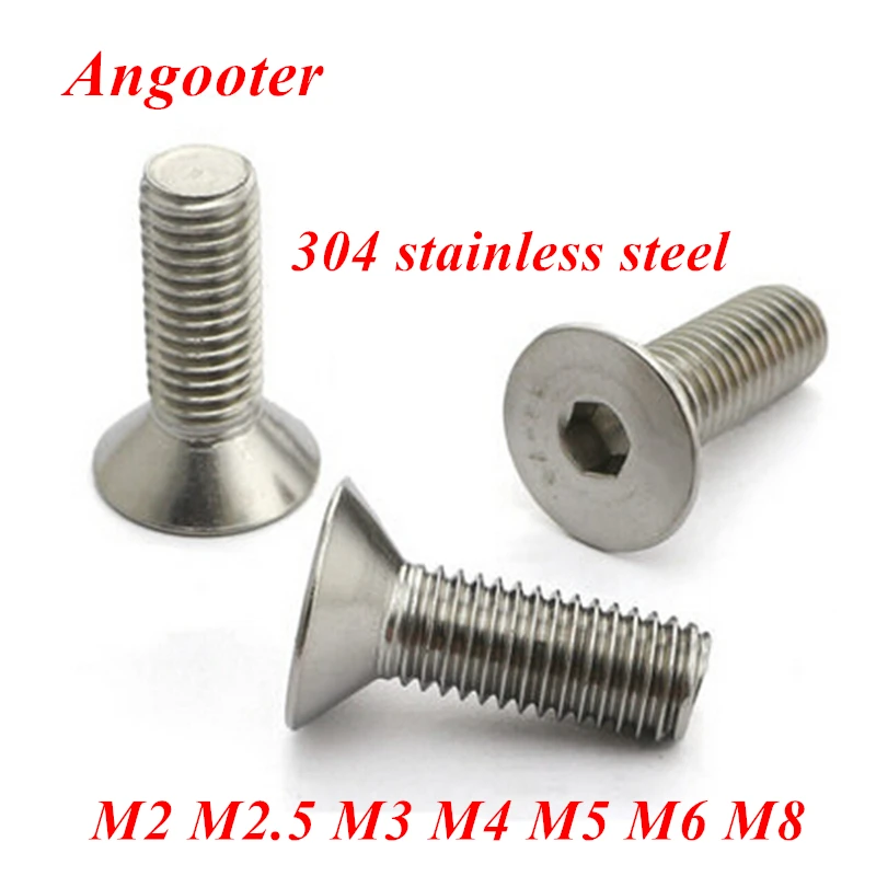 5-50pcs 304 stainless steel Allen key head flat screw DIN7991 M2 M2.5 M3 M4 M5 M6 M8 Hex socket flat countersunk head screw bolt