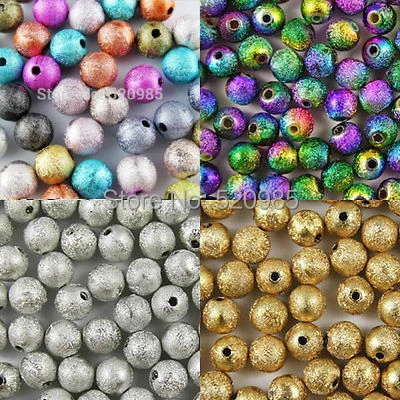 Mixed/Gold/Rainbow/Silver Plated Stardust Acrylic Round Ball Spacer Beads Charms Findings 4/6/8/10/12/20mm For Jewelry Making