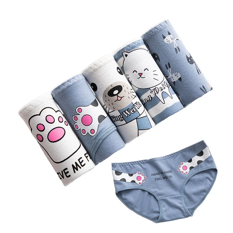 5Pcs/lot New Panties Women Underwear Cotton Briefs Seamless Cueca Calcinhas Shorts Printing Underpants Girls Cute Panty Thong