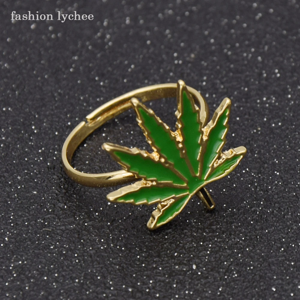 fashion lychee Size 8 Enamel Maple Leaf Finger Ring For Women Creative Plants Metal Ring Fashion Birthday Jewelry Gift