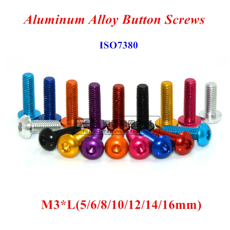 10pcs M3 Aluminum Alloy Button Screws M3*5/6/8/10/12/14/16mm Aluminum Hex Socket Round head Screws Bolts Anodized 11 color