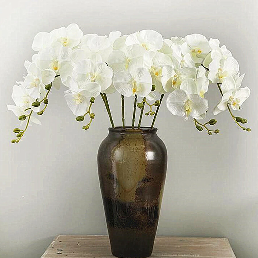 Artificial Silk White Orchid Flowers High Quality Butterfly Moth Phalaenopsis Fake Flower for Wedding Home Festival Decoration