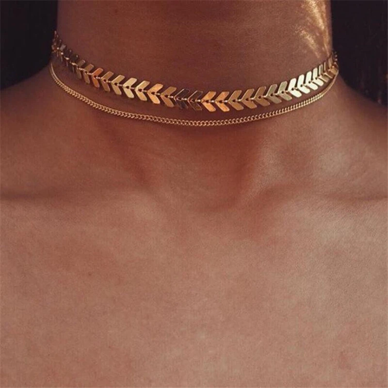 DIEZI New Leaves Chain Sequins Choker Necklace 2018 Fashion Bohemian Jewelry For Woman Collar Statement Necklaces Party Jewelry