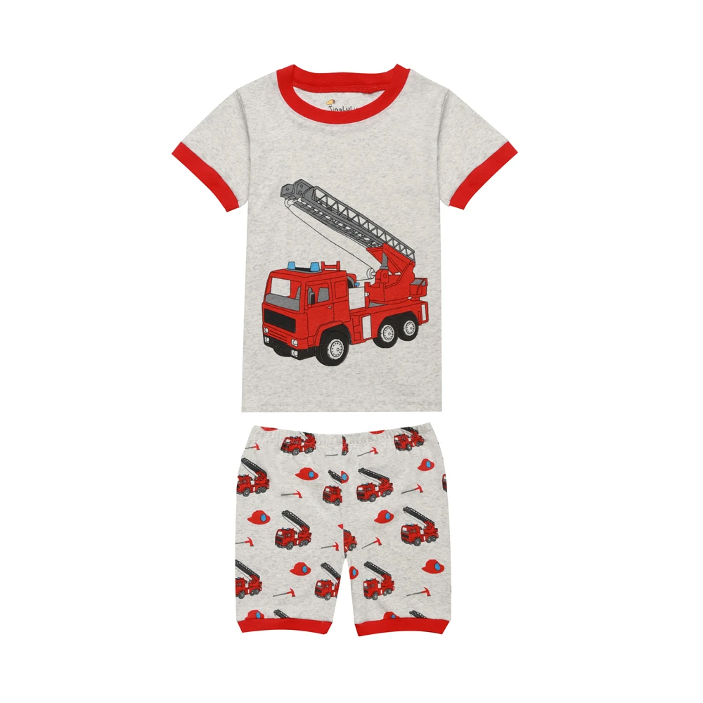 Summer Boys Fire Truck Pajamas Children Excavator Print Pajama Kids Cotton Sleepwear Baby Nightwear Pijama Unicornio Infant Pjs