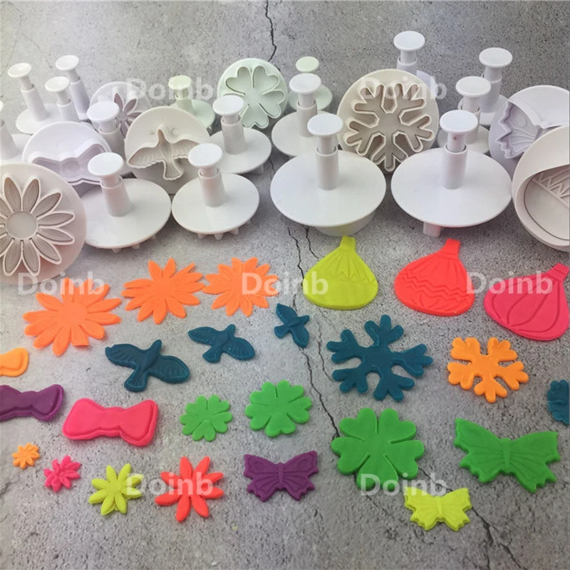 Doinb 28 Shapes Fondant Cutter for Cake Decorating Tools Plastic Mold Creative Mold Sugar Craft Mold Cookie Cutting Mould Set