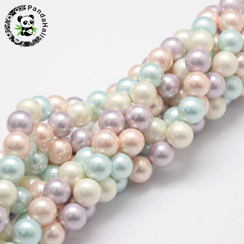 8mm Round Shell Pearl Bead Strands for Bracelets Earrings Necklaces Making Grade A Colorful Hole: 1mm; about 54pcs/strand, 16