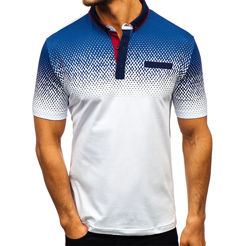 Aoliwen brand men 2019 The New men printing polo Gradient high quality 95%cotton summer casual polo for men breathable fashion