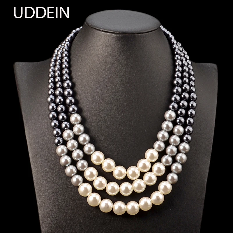 UDDEIN Ethnic statement necklace for women Multi layer simulated pearl jewelry bib beads maxi necklace African bead jewelry