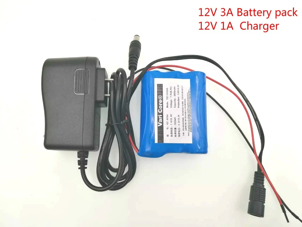 VariCore 12 V 3000 mAh 18650 Li-ion Rechargeable battery Pack for CCTV Camera 3A Batteries+ 12.6V 1A Charger