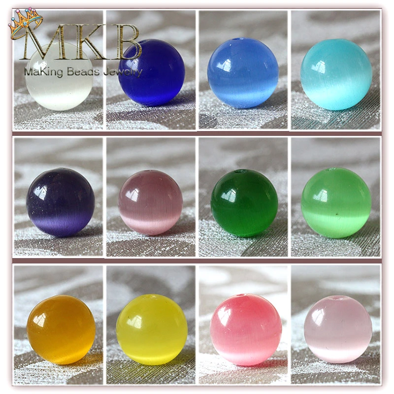 Pink White Blue Cat Eye Stone Round Beads 4 6 8 10 12mm Natural Stone Beads For Jewelry Making 15inches Wholesale