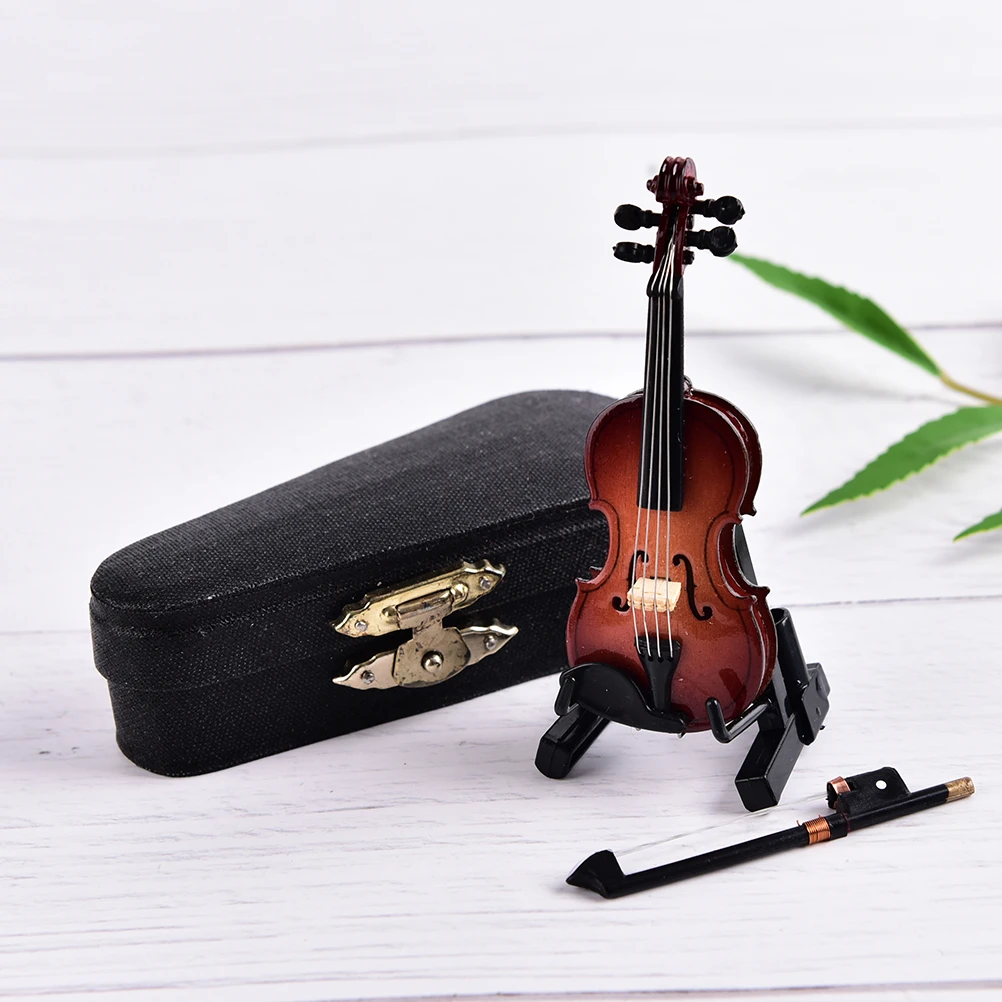 8cm Wooden Musical Instruments Collection Decorative Ornaments Hot Mini Violin With Support Miniature Model Decoration Gifts