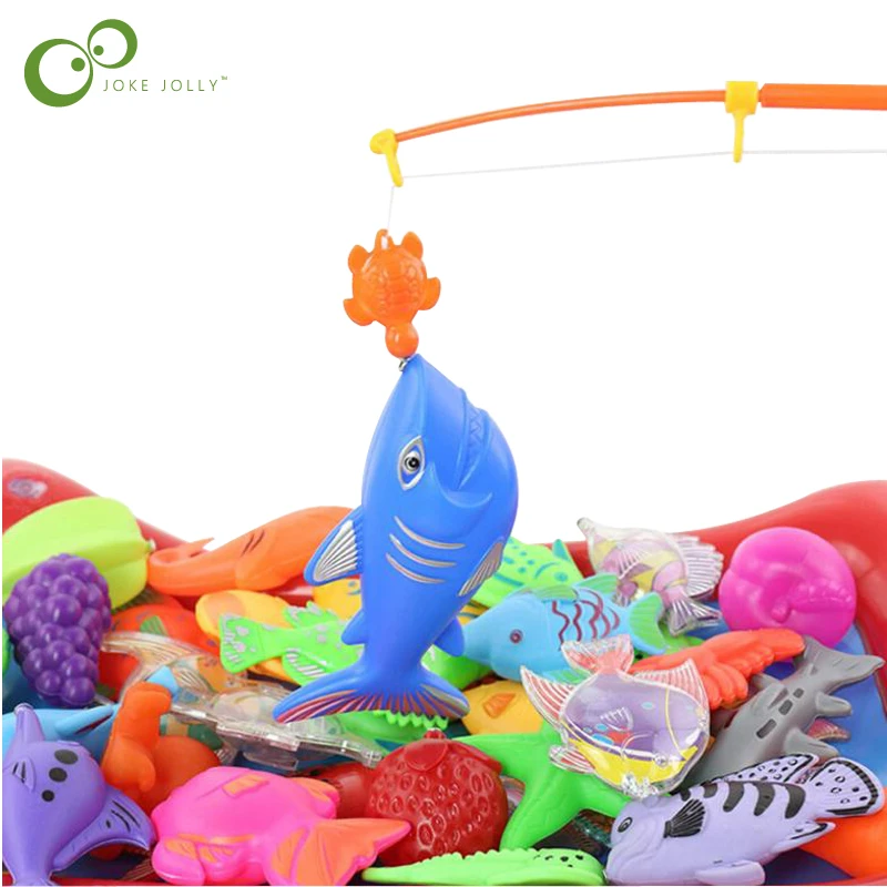 16Pcs/Set Magnetic Fishing Toy Game for Kids 1Pc Rod + 15Pcs 3D Fish Baby Bath Toys Outdoor fish and fishing rod toys GYH