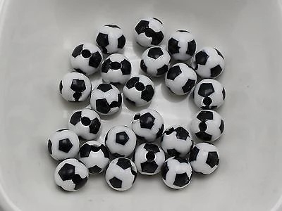 200 Black & White Color Acrylic Soccer Ball Football Round Beads 8mm
