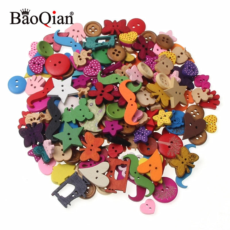 50/100Pcs Mixed Multicolor Wood Sewing Buttons For Kids Clothes Scrapbooking Decorative Botones Needlework DIY Accessories