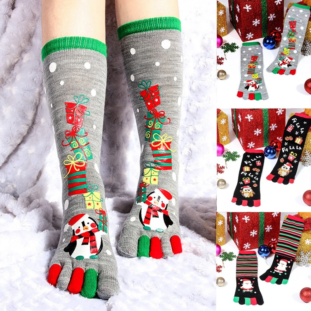 BKLD 2019 New Fashion Women Funny Cartoon Printed Toe Socks Cotton Five Fingers Socks Casual Soft Socks Women Christmas Sock