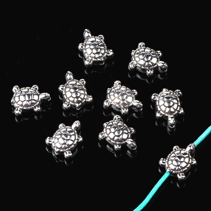 50pcs/lot Vintage Tibetan Silver Plated Alloy Animal 9mm Sea Turtle Spacer Beads for Bracelet&Necklace Diy Jewelry Makings