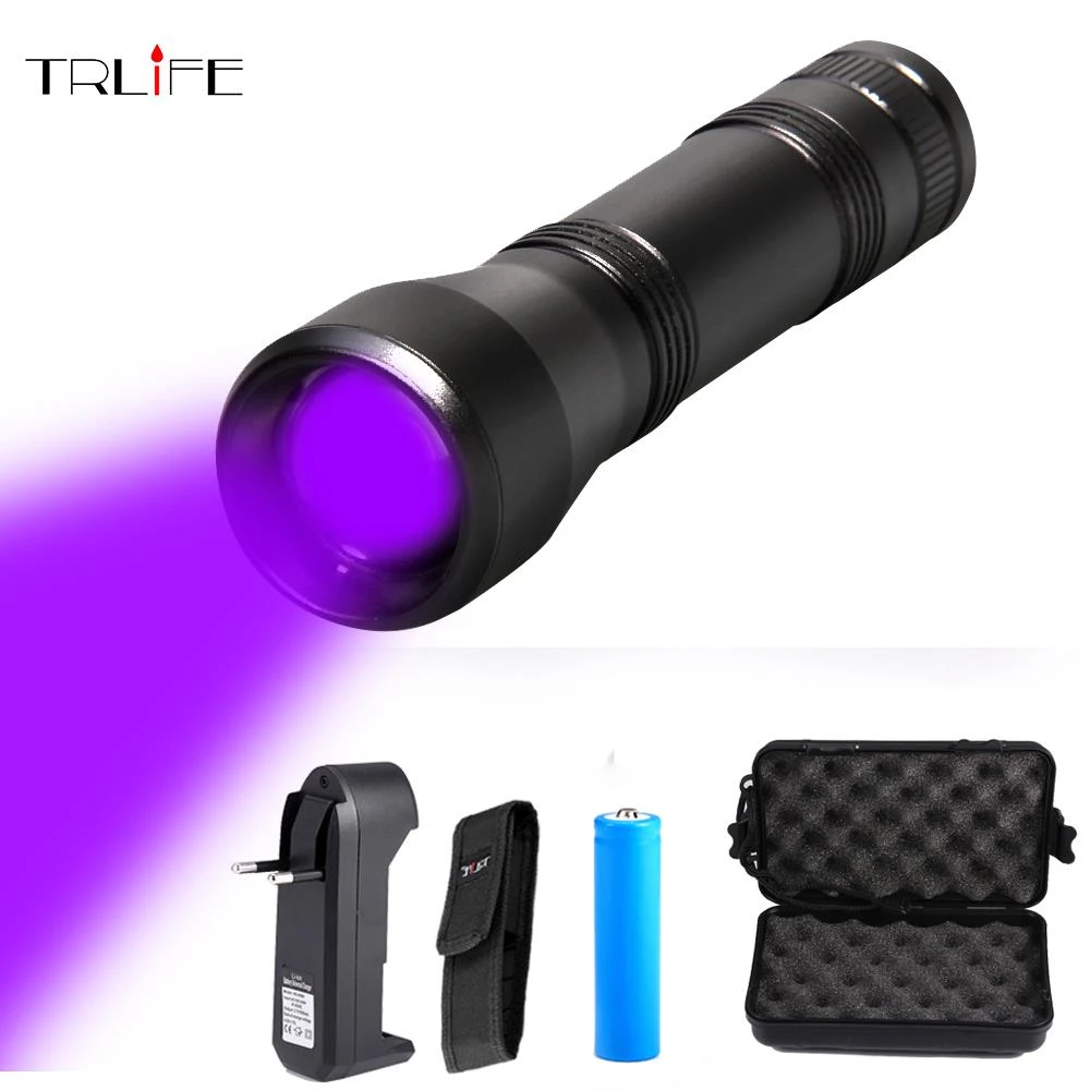 LED UV Flashlight Ultraviolet Torch 5Mode Mini UV Light Zoomable Function 395nm Ultra Violet Light Blacklight use 18650 Battery