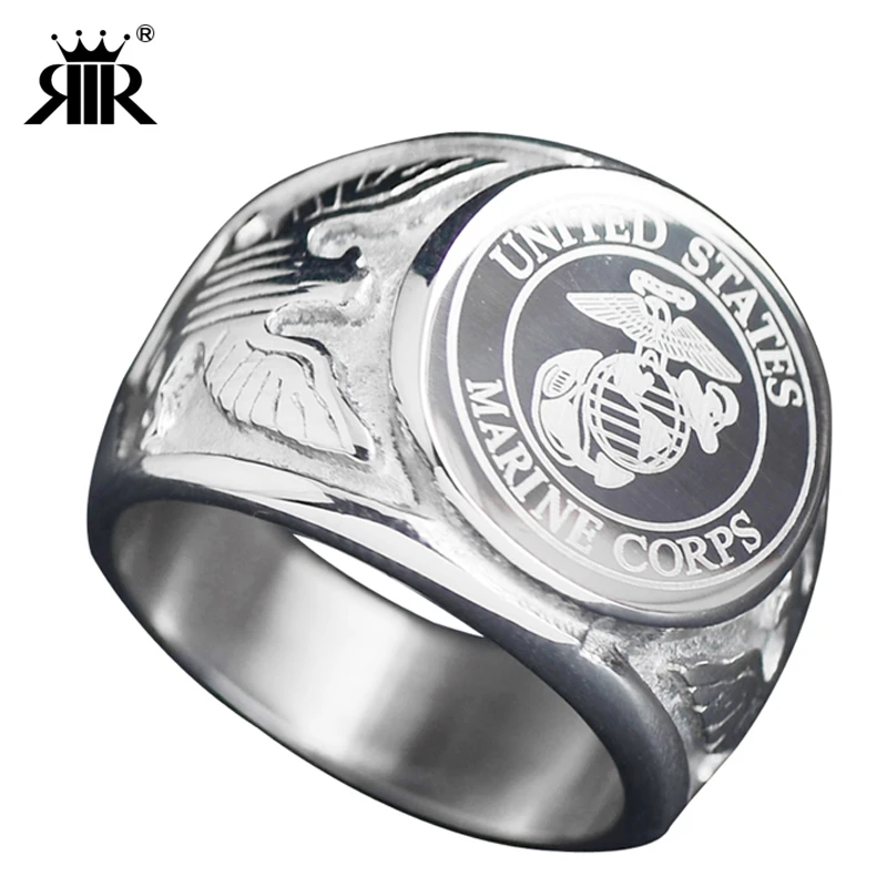 RIR USA Military Ring United States MARINE CORPS US ARMY Men Signet Rings Fashion Stainless Steel Jewelry