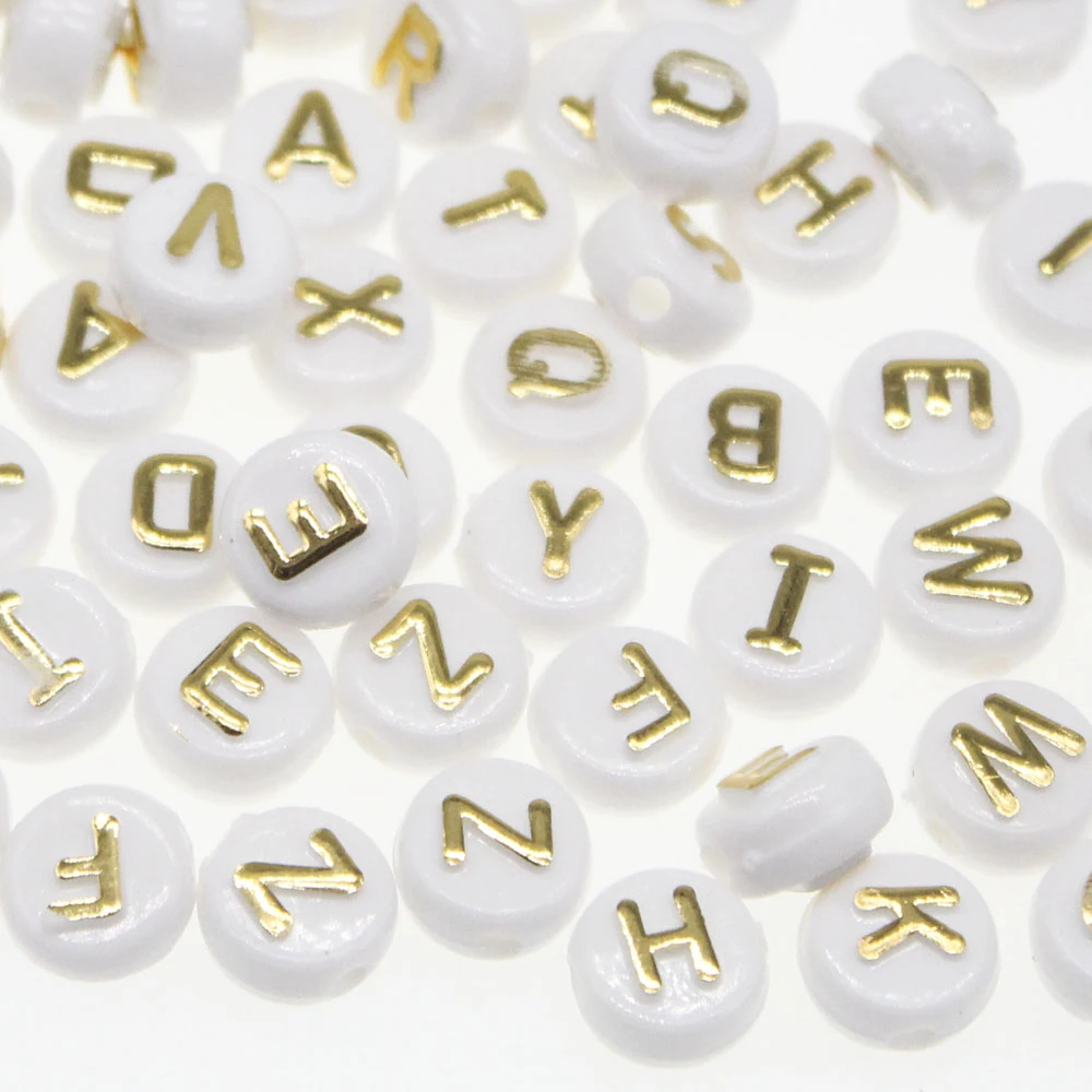 CHONGAI 100PCs Gold White Sliver Letter Beads Alphabet Acrylic Beads For Jewelry Making Women Children DIY Bracelet Necklace10mm